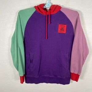 Teddy Fresh Hoodie Mens Medium‎ Purple Colorblock Bear Pullover Sweatshirt